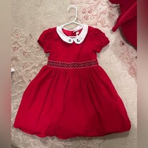 Girls Red Smocked Peter Pan Collar Holiday Dresses